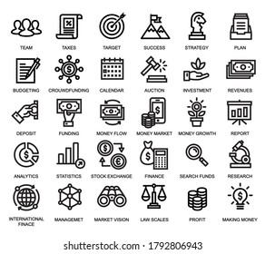 Set of icons related to business & finance. [Editable stroke. 48×48 Pixel Perfect. (Recommendations - Full Size 360 x 320 / Stroke 2px)]