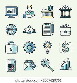 Set of icons related to business and finance. icon collection. Editable stroke. Vector illustration