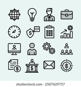 Set of icons related to business and finance. icon collection. Editable stroke. Vector illustration