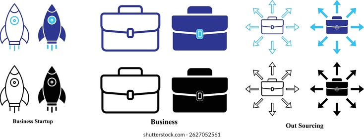 Set of icons related to business. Flat Colorful Business icon collection Isolated. Editable Icon for startup, Business, Out sourcing business innovation, strategy, planning, vision, growth, success.