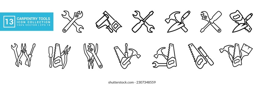 Set of icons related to carpentry tools, various painting tools, carpenter icon templates, mechanic icons editable and resizable EPS 10