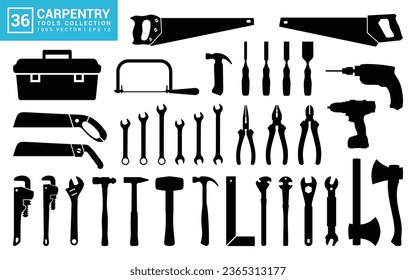 Set of icons related to carpentry tools, various  carpenter icon templates, mechanic icons editable and resizable EPS 10