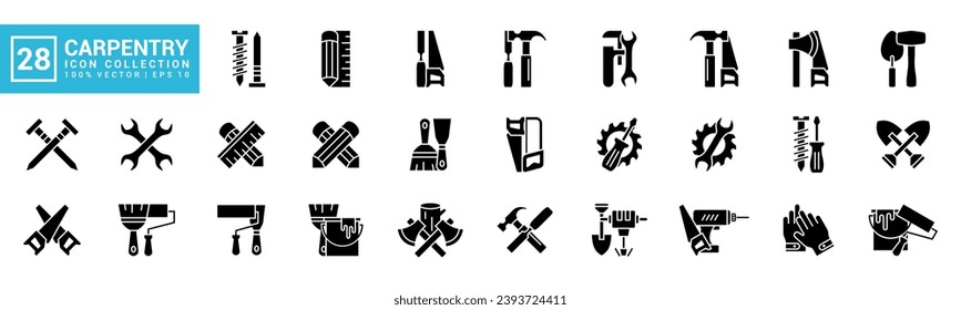 Set of icons related to carpentry tools, various painting tools, carpenter icon templates, mechanic icons editable and resizable EPS 10