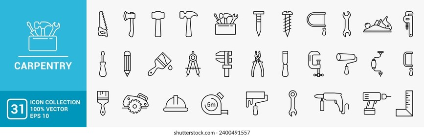 Set of icons related to carpentry tools, various painting tools, carpenter icon templates, mechanic icons editable and resizable EPS 10