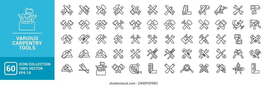 Set of icons related to carpentry tools, various painting tools, carpenter icon templates, mechanic icons editable and resizable EPS 10