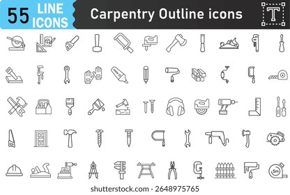 Set of icons related to carpentry tools, various painting tools, carpenter icon templates, mechanic icons editable and resizable EPS 10