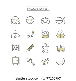 set of icons related to childcare.