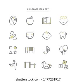 set of icons related to childcare.