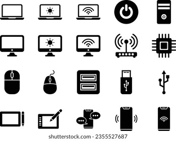 A set of icons related to computers and smartphone devices
