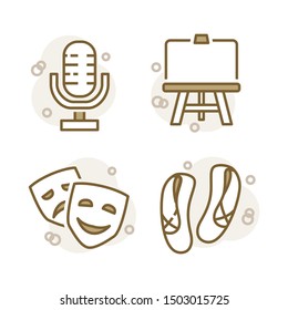 Set of icons related to different types of art. Vector illustrations of snging, painting, acting, ballet 