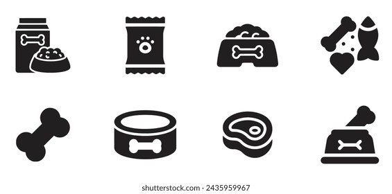 A set of icons related to Dog's Food. Dog food icons set flat vector illustration.