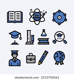 Set of icons related to education and school. icon collection. Editable stroke. Vector illustration