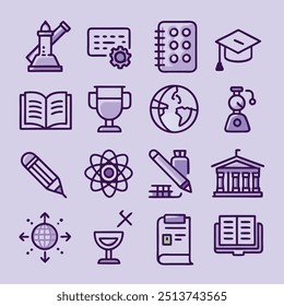 Set of icons related to education and school. icon collection. Editable stroke. Vector illustration