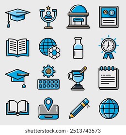 Set of icons related to education and school. icon collection. Editable stroke. Vector illustration