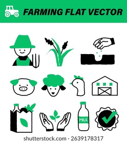 Set of icons related to farm, farming, gardening, agriculture, smart farm, farm animals, seeding. Outline symbols collection. Editable stroke. Vector illustration
