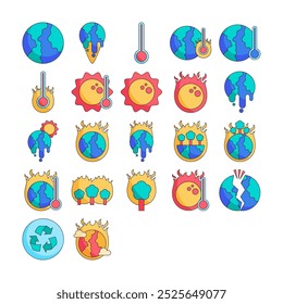 Conjunto de ícones relacionados ao aquecimento global