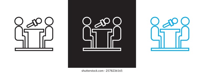 Set of  icons related to interview. Editable stroke. isolated on white and black background. vector illustration. EPS 10