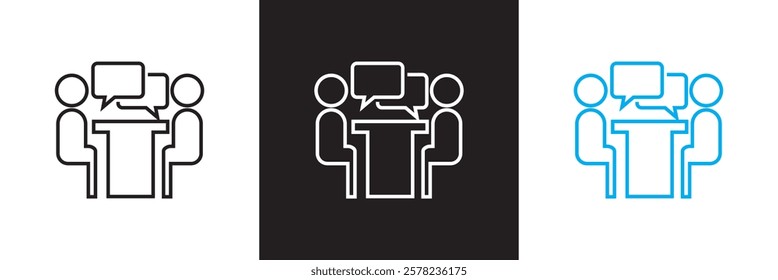 Set of  icons related to interview. Editable stroke. isolated on white and black background. vector illustration. EPS 10