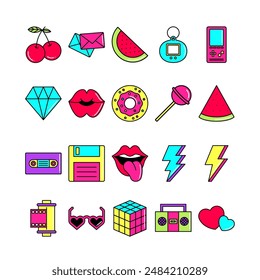 Set of icons related to items from the 90s