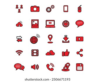 Set of icons related to mass media, social networks, public media, and journalism.