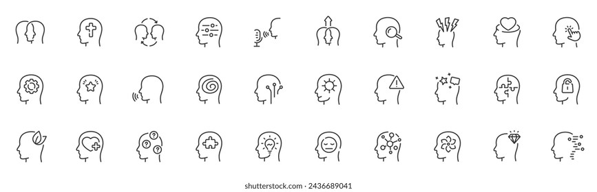 Set of icons related. to profile, head, brain, avatar etc. Editable stroke