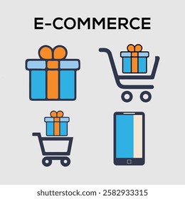 Set of icons related to shopping, e-commerce, gifts, supermarket, sale. Collection of solid icons. Vector illustrations that can easily be adjusted to any color.