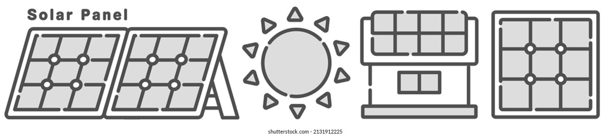 Un conjunto de íconos relacionados con la energía solar. Ilustración de un panel solar.