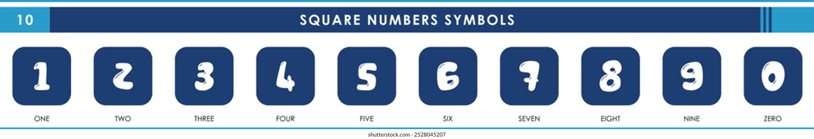 Conjunto de iconos relacionados con los símbolos de números cuadrados de 0 a 9.