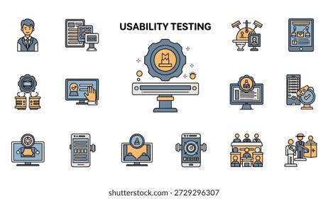 Set of icons related to usability testing and user experience