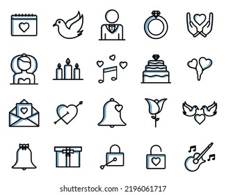 Set of icons related to wedding, party. two tone icon style. Simple design editable