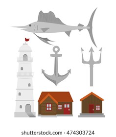 set of icons relating to the sea vector illustration graphic