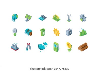 set of icons renewable energy on white background vector illustration design