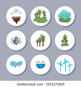 set of icons renewable energy on white background vector illustration design
