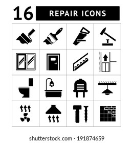 Set icons repair and building isolated on white. Vector illustration