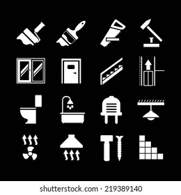 Set icons repair and building isolated on black. Vector illustration