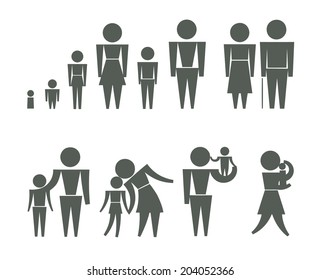 A set of icons representing a big family 