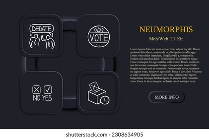 Set of icons representing debates in voting. Symbolic representation of discussions, Arguments concept. Neomorphism style. Vector line icon for Business