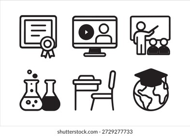 Un conjunto de iconos que representan diferentes aspectos de la educación y el rendimiento académico.