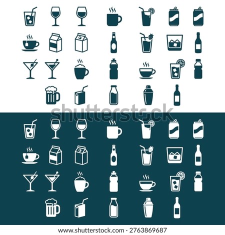 Set of icons representing different beverages