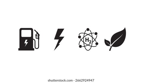 Conjunto de ícones que representam diferentes fontes de energia alimentam a silhueta de energia nuclear e verde