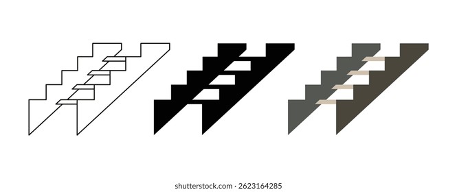 Conjunto de iconos que representan diferentes diseños de escaleras