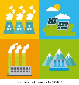 set of icons representing ecology environment renewable energies nature conservation