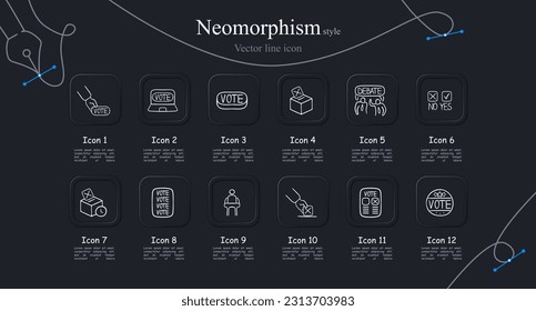 Set of icons representing elections and voting. Democracy, ballot, icons, set, election, vote. Neomorphism style. Vector line icon