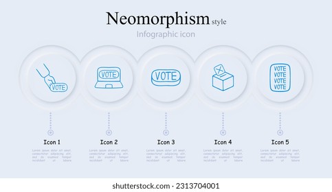 Set of icons representing elections and voting. Democracy, ballot, icons, set, election, vote. Neomorphism style. Vector line icon
