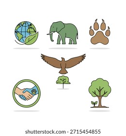 Symbolsatz für globale Bemühungen zur Erhaltung und zum Schutz wild lebender Tiere und Pflanzen