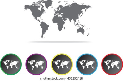 Set of icons representing global map illustrated on different backgrounds 
