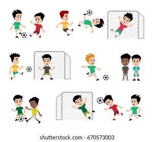 Set of icons representing group of boys who play soccer. Set of icons representing group of boys who play soccer.