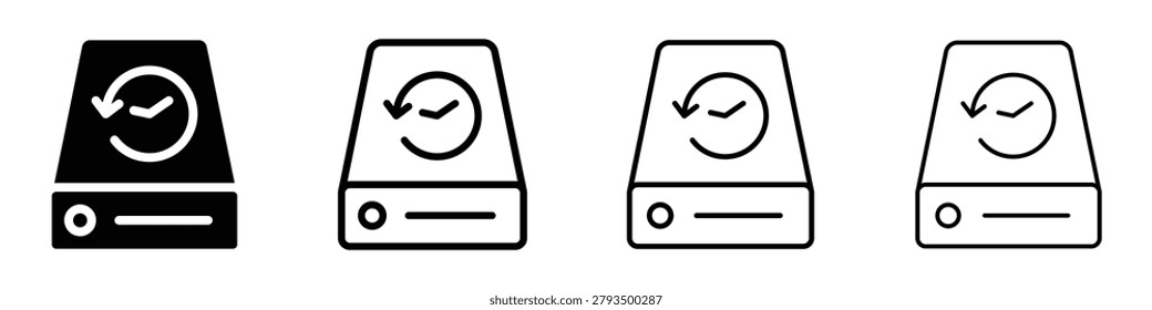 A set of icons representing a hard drive with a circular arrow and clock, symbolizing backup and restore functions for digital information