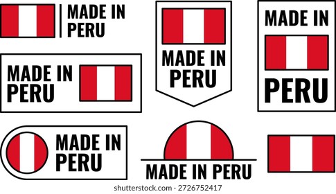 Conjunto de iconos que representan productos peruanos con la frase Hecho en Perú