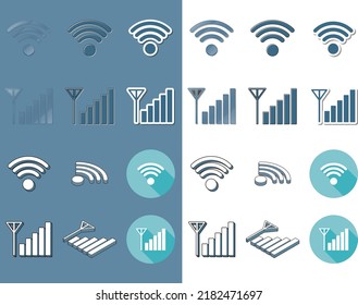 A set of icons representing radio waves from mobile phones and smartphones
